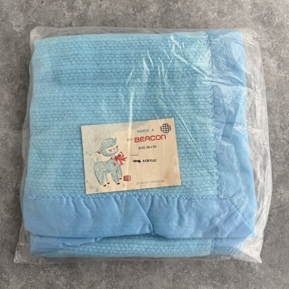 Beacon Baby Blanket BLUE Satin Trim Waffle Weave 36"x 50" Range 4 NEW - Picture 1 of 5